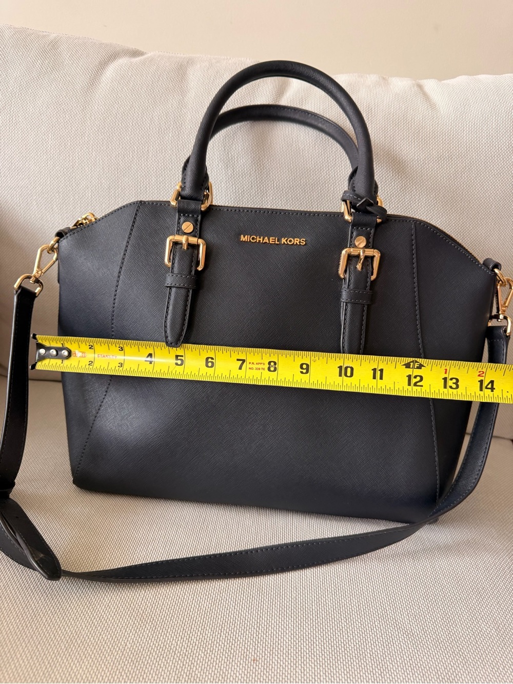 Michael Kors Navy color  Saffiano Leather Dome Satchel with Gold Hardware - Picture 2 of 13